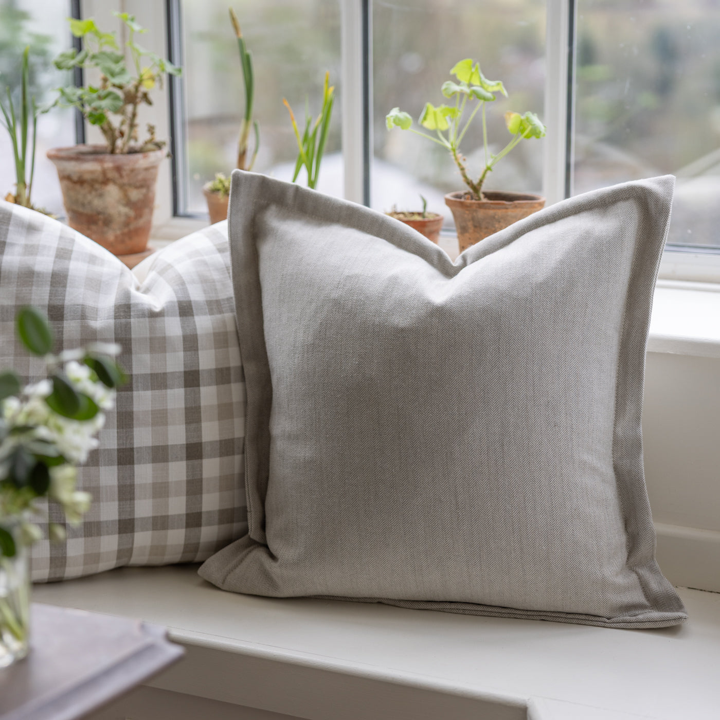 Eltham Linen Beige Herringbone Cushion