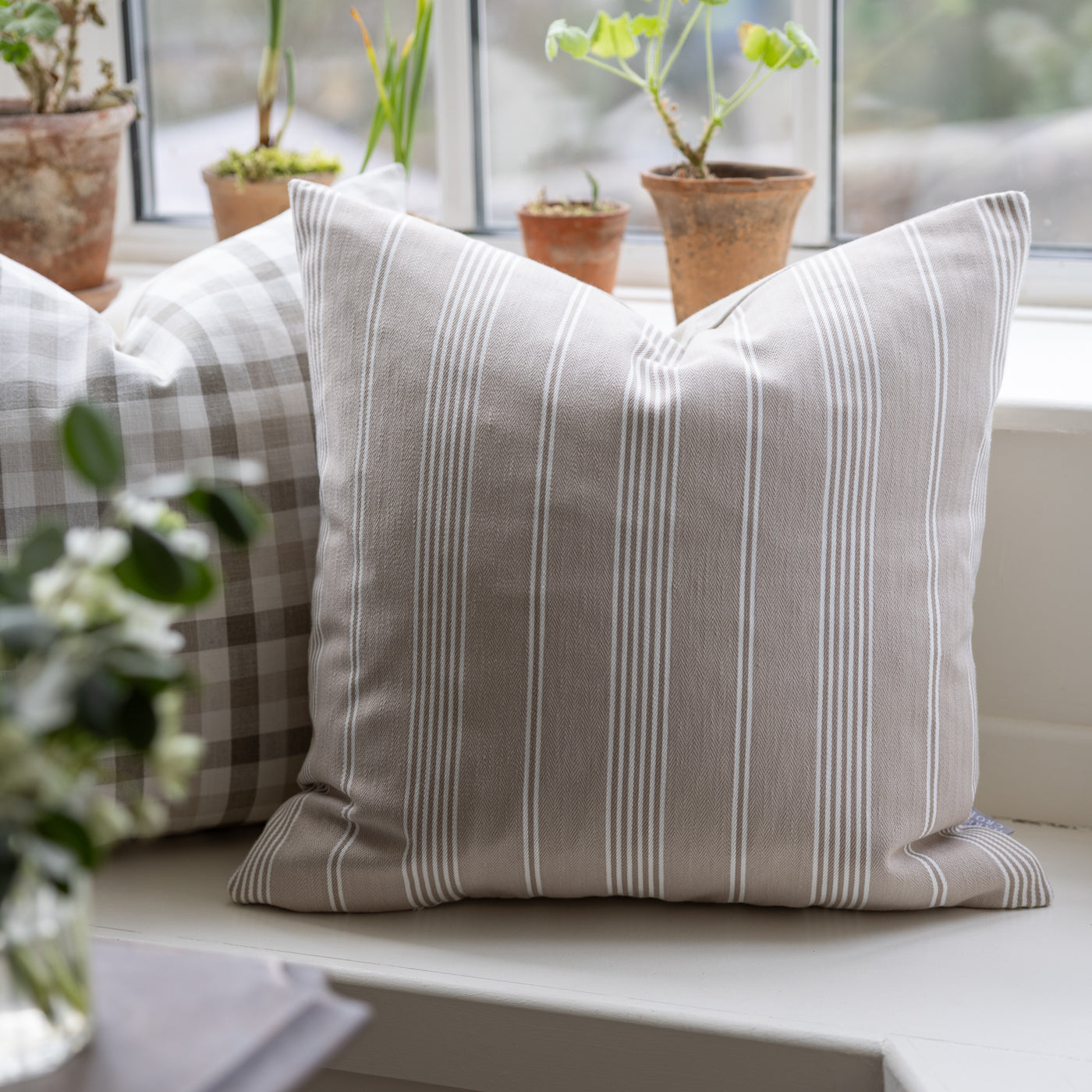 Brodsworth Linen Beige Stripe Cushion