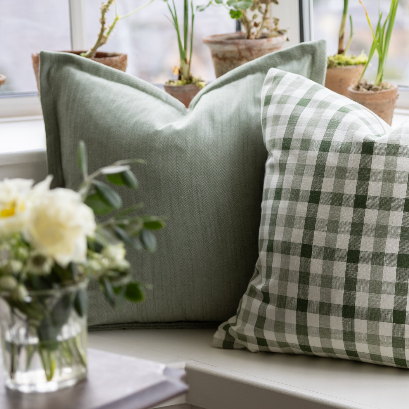 Eltham Ivy Dark Green Herringbone Cushion
