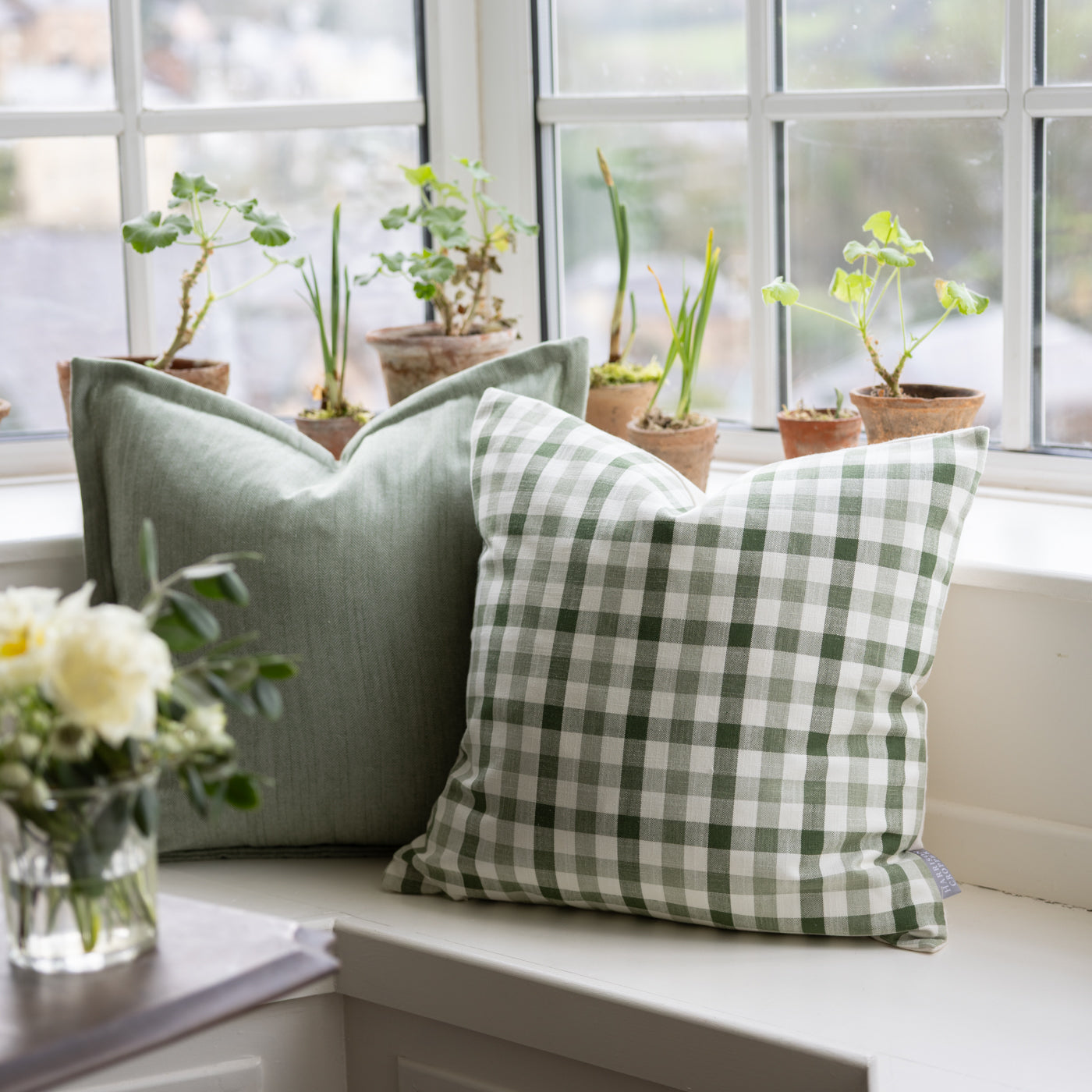 Audley Ivy Dark Green Gingham Cushion
