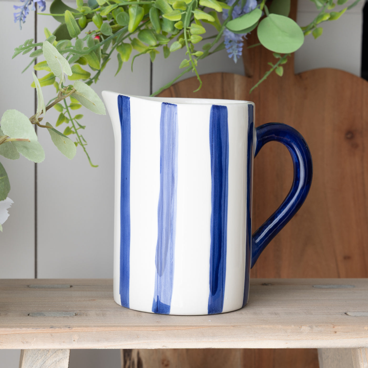 Blue & Green Stripe Ceramic Jug (Medium)