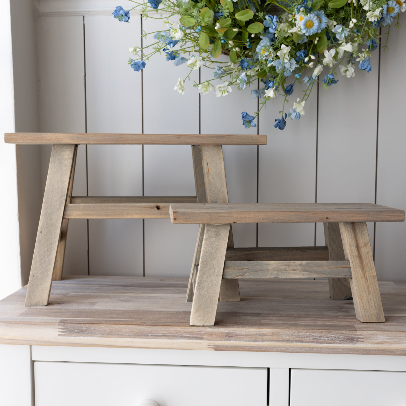 Recycled Wood Ornamental Large Rectangular Stool