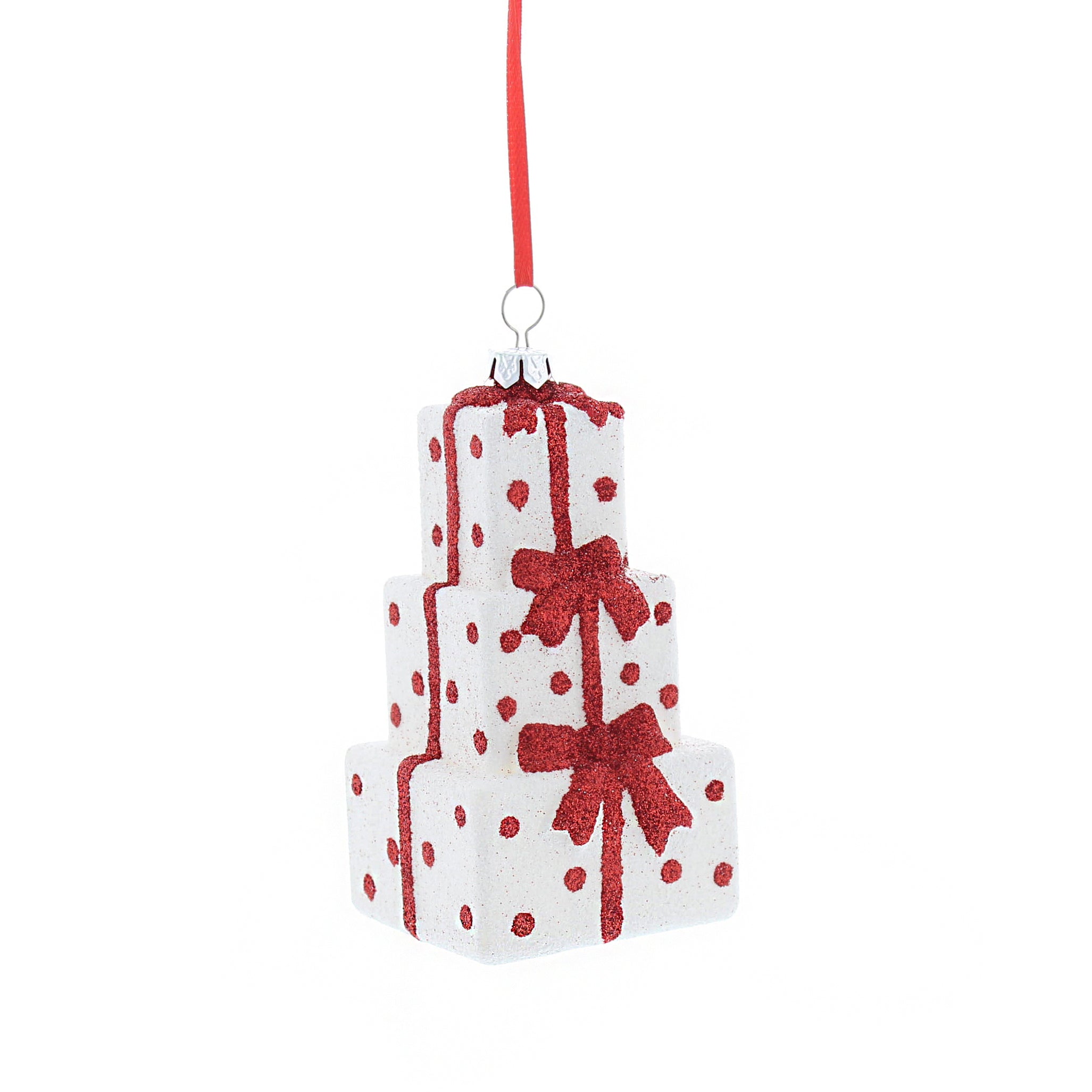 Hanging Red/White Glitter Stacked Presents