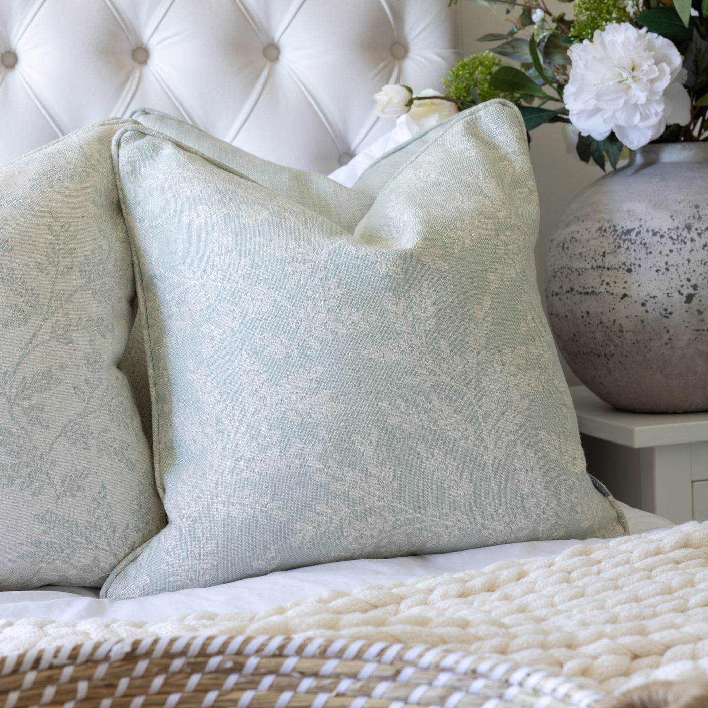 Ferndown Duckegg & Ivory Floral Print Cushion