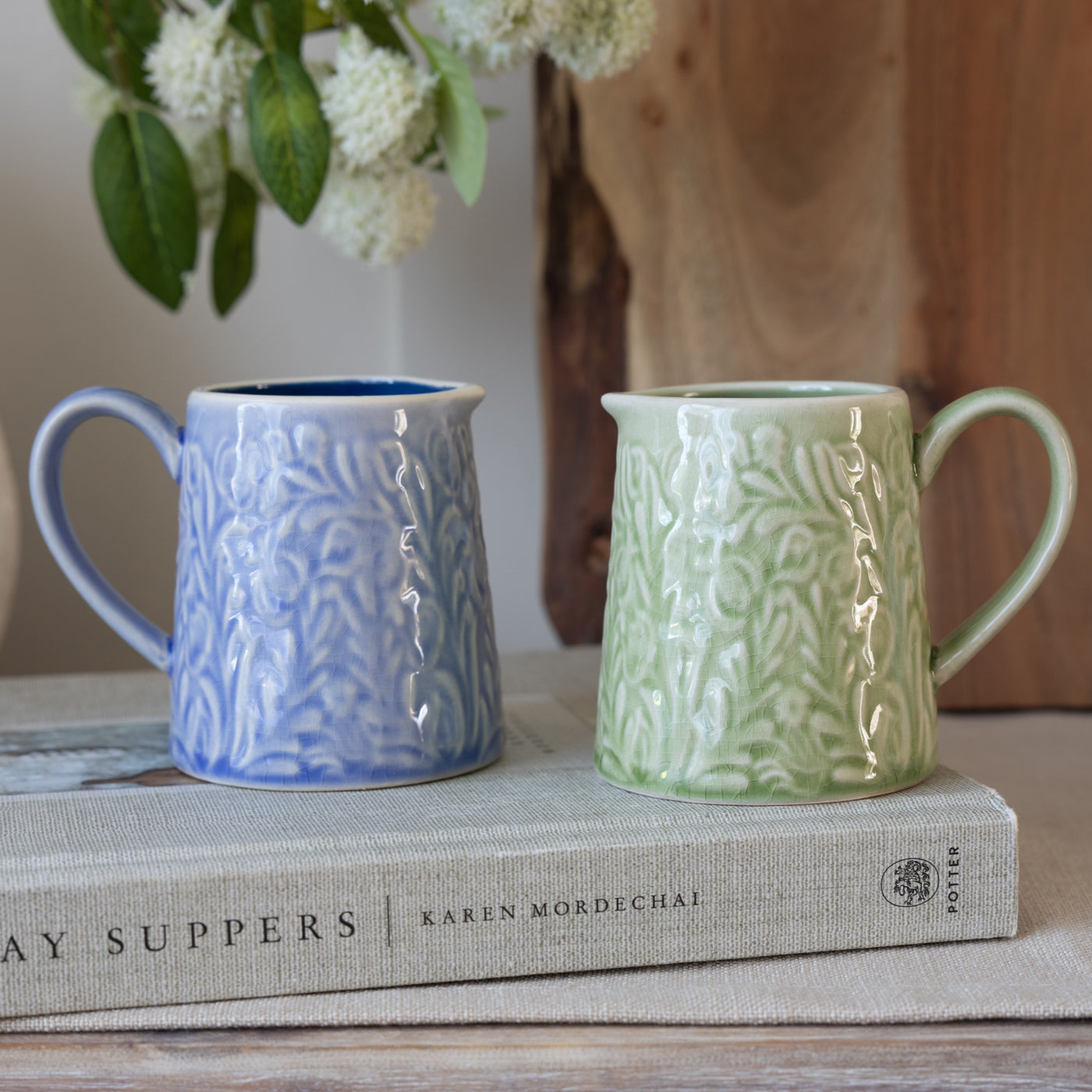 Country Flowers Blue Stoneware Mini Jug