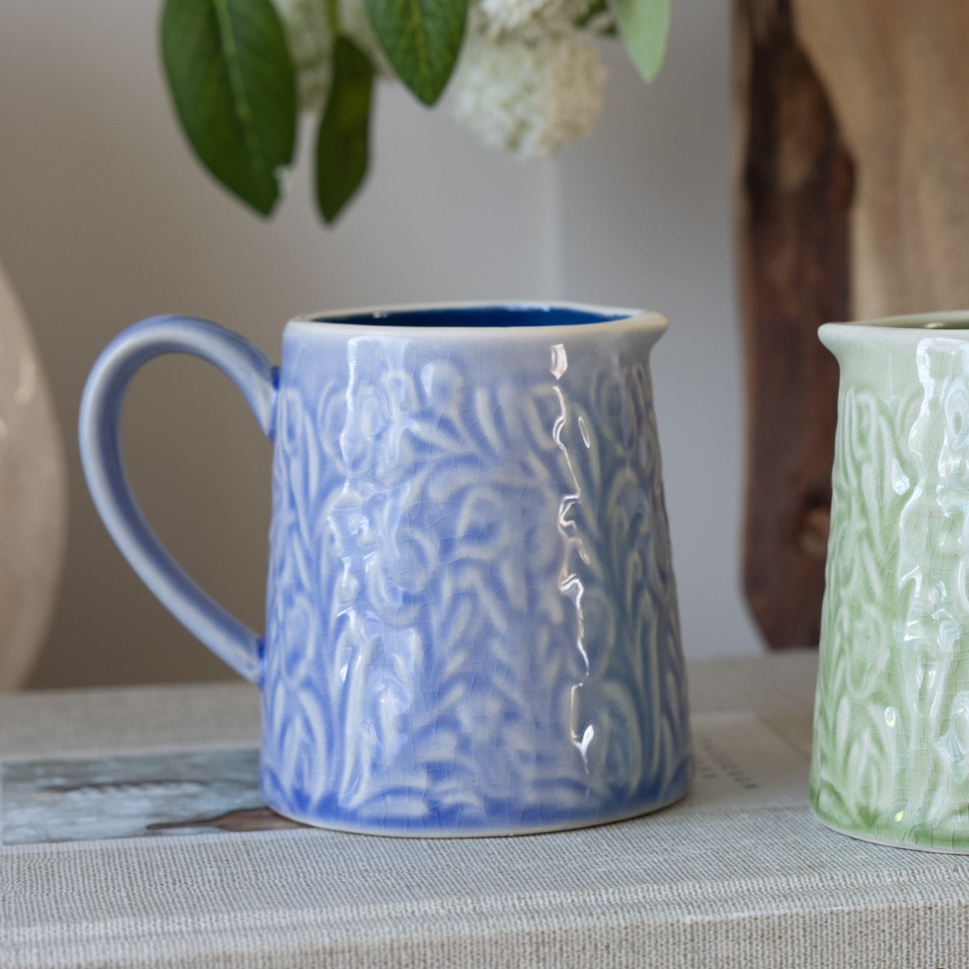 Country Flowers Blue Stoneware Mini Jug