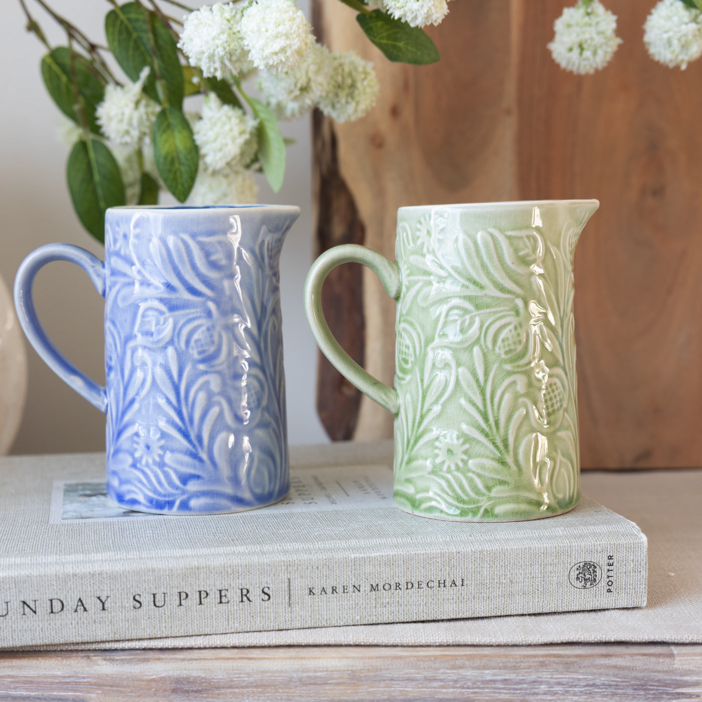 Country Flowers Blue Stoneware Jug (Small)