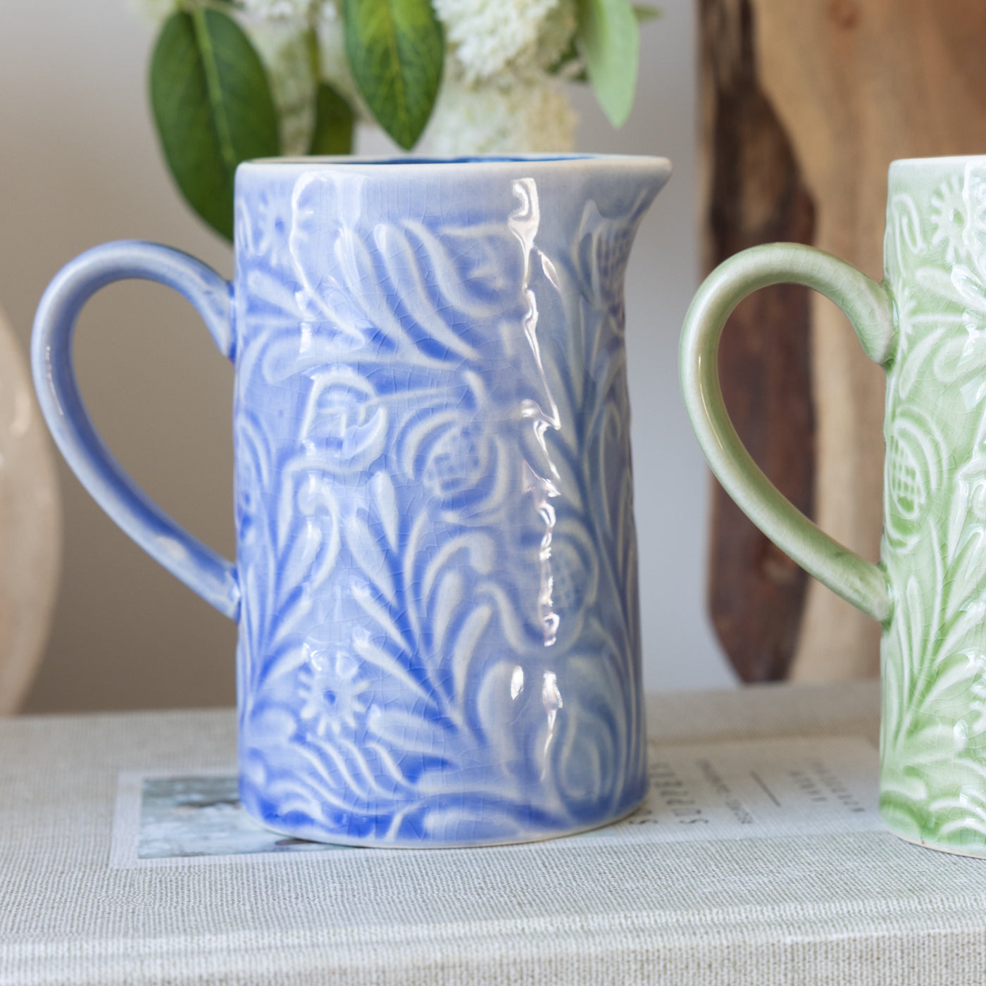 Country Flowers Blue Stoneware Jug (Small)