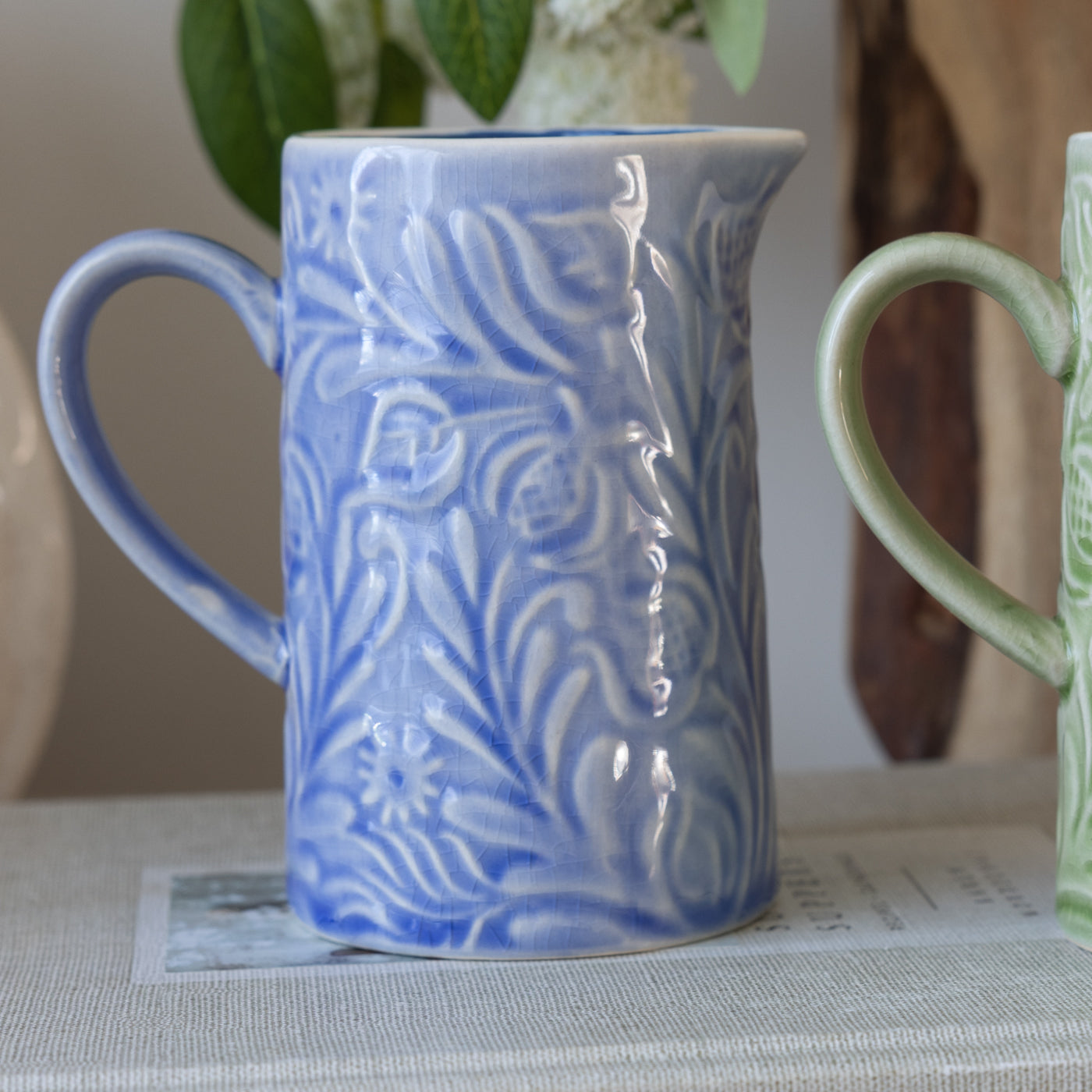 Country Flowers Blue Stoneware Jug (Small)