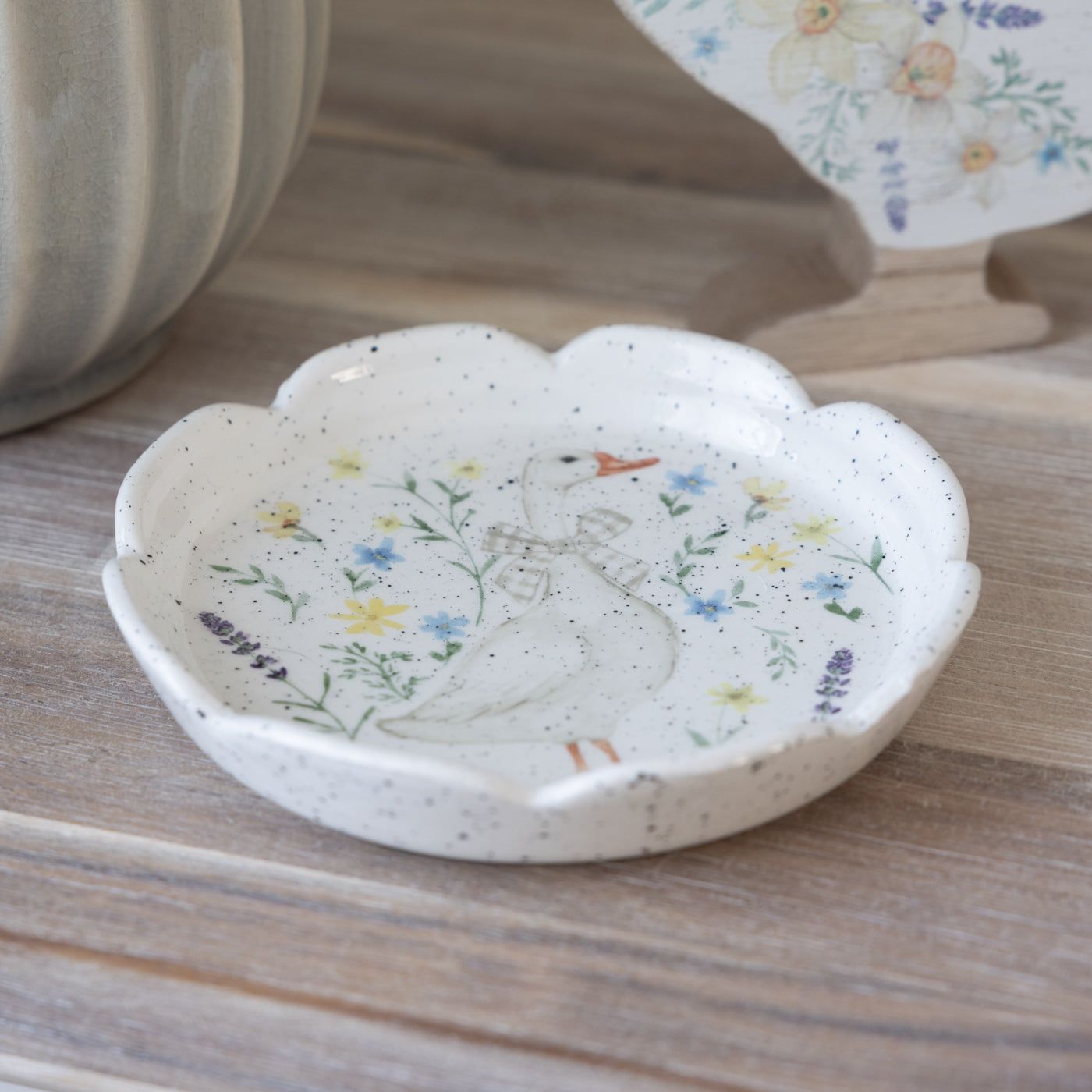 Goose Floral Scalloped Ceramic Trinket Dish