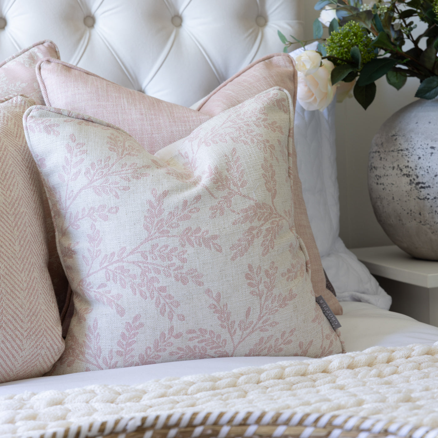 Ferndown Linen Blush Floral Print Cushion