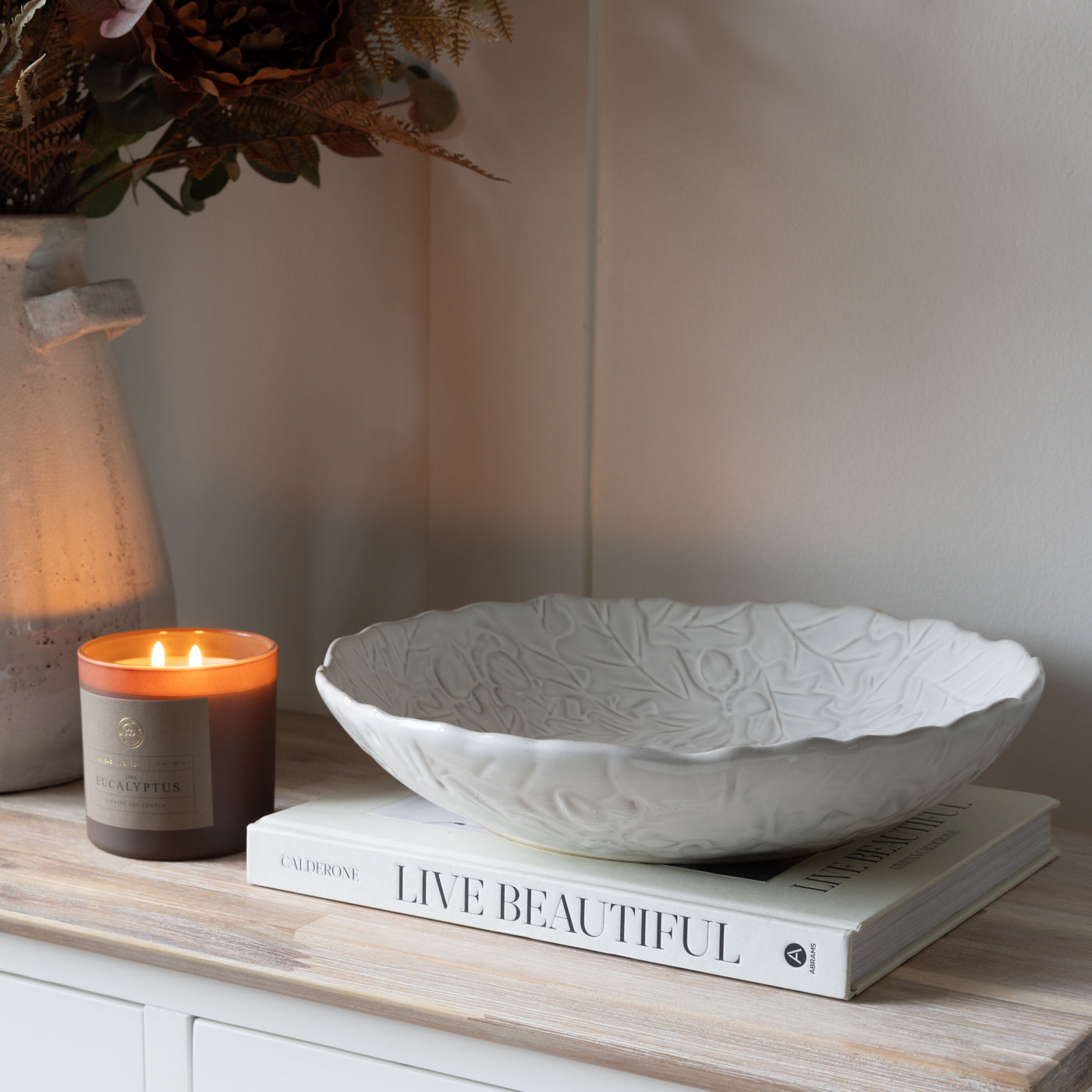 White Oak Leaf Ceramic Serving Bowl
