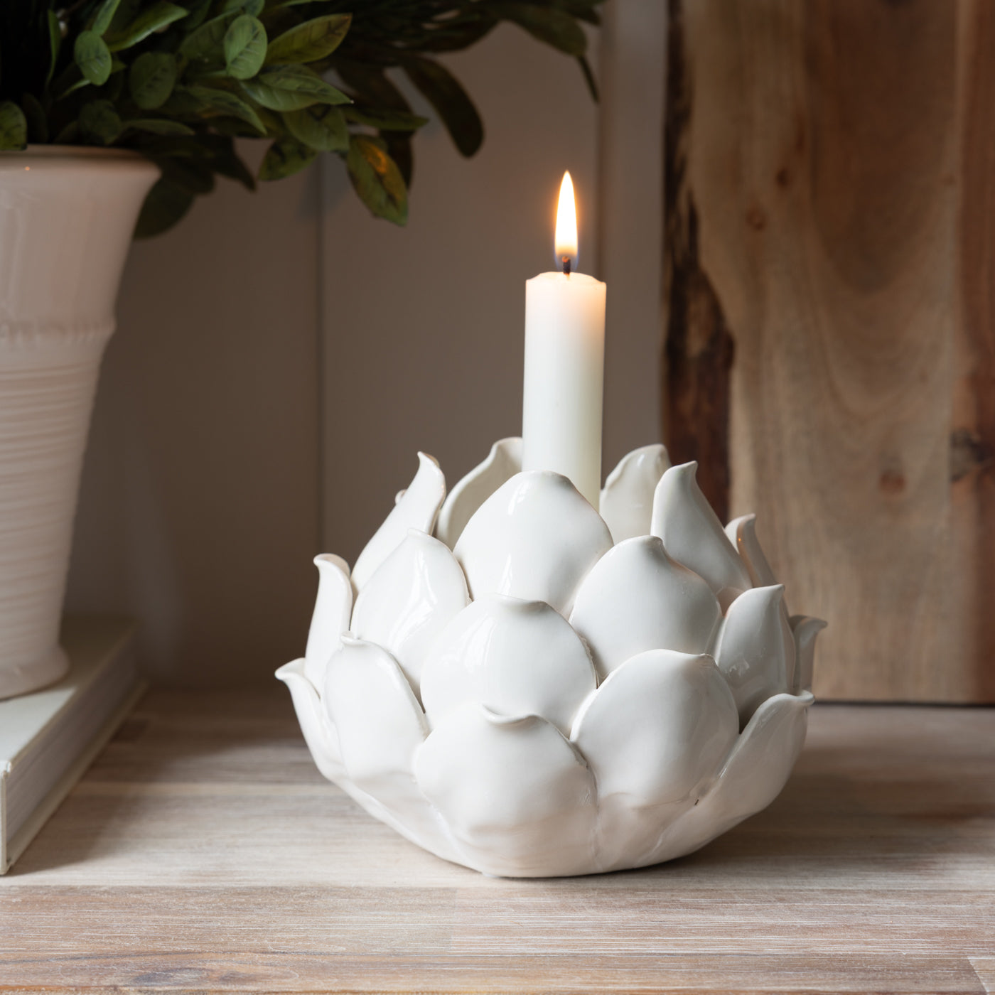 White Artichoke Candle Holder