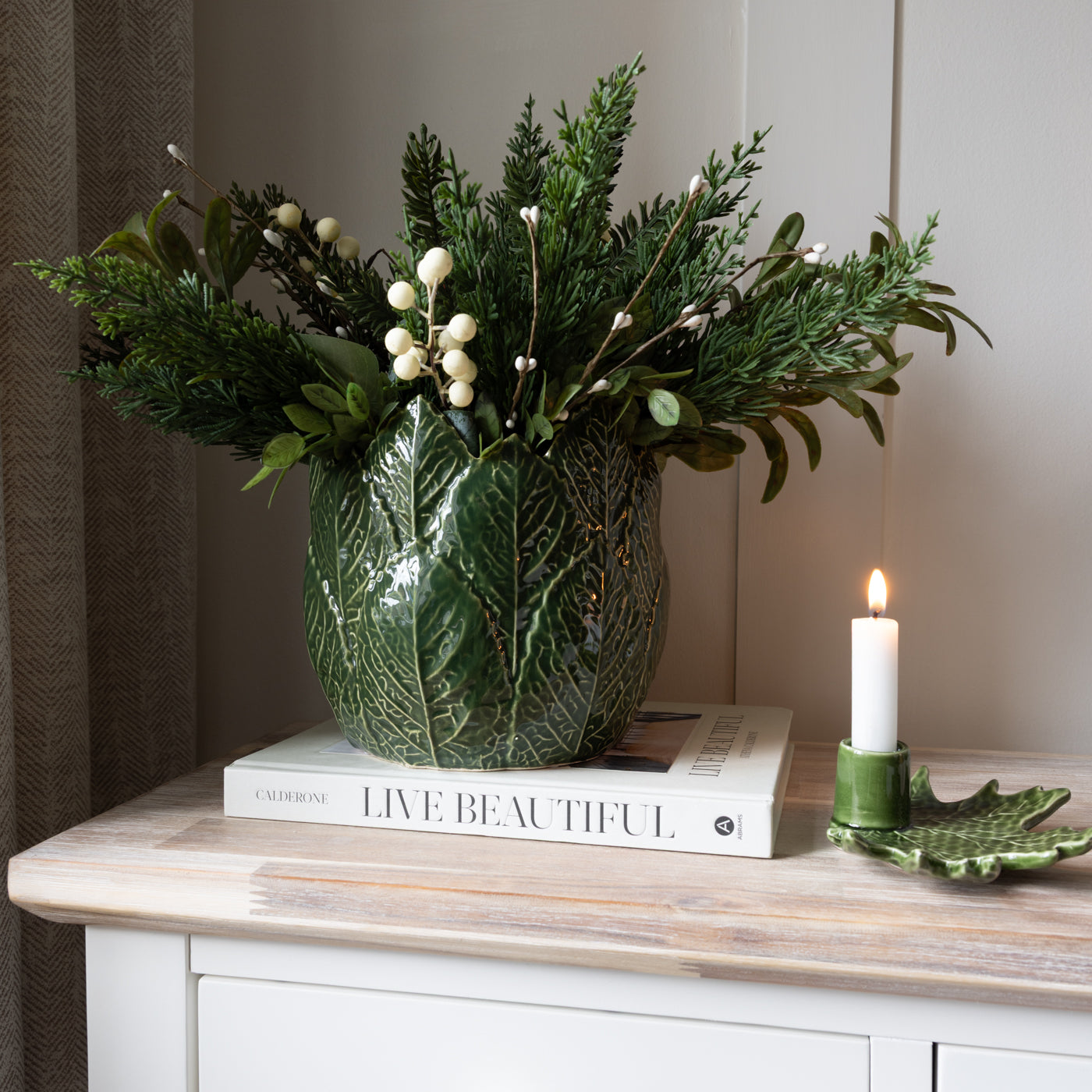 Nea Green Glazed Leaf Design Pots