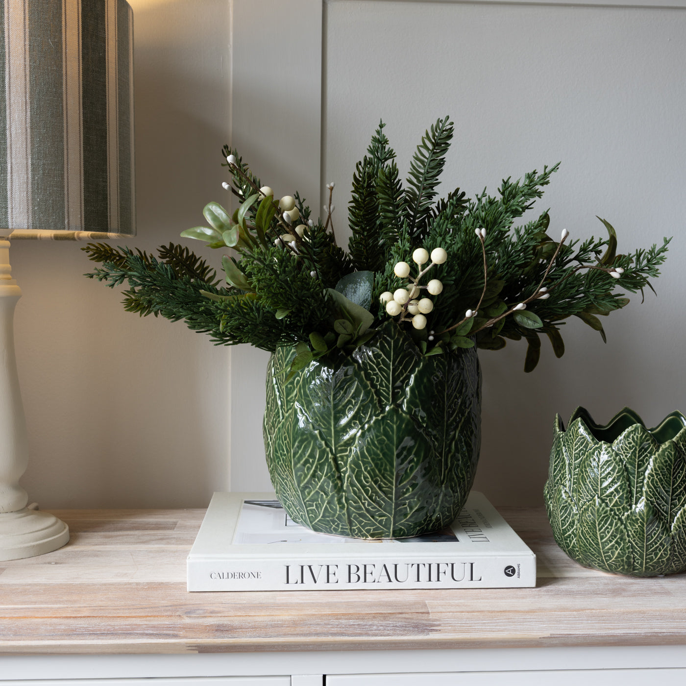 Nea Green Glazed Leaf Design Pots