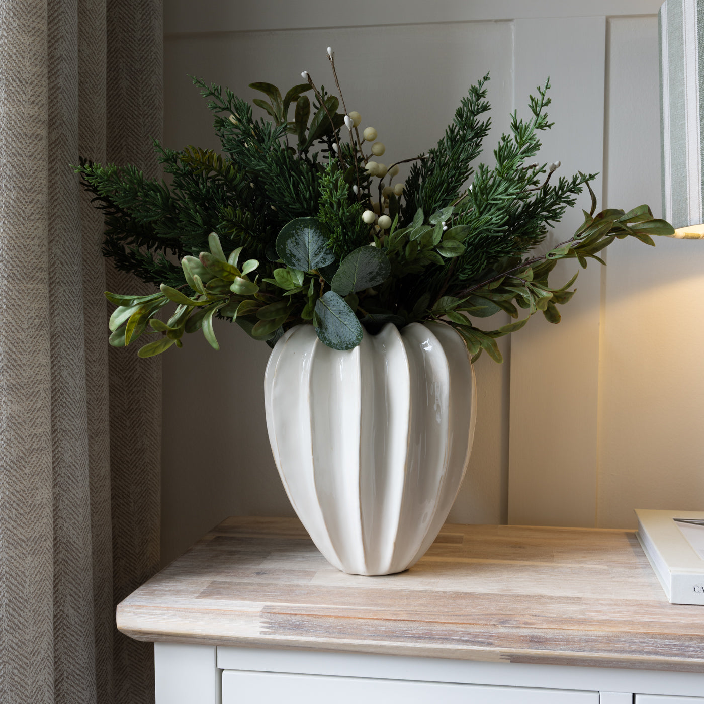 Lillian Large Ribbed Off White Vase