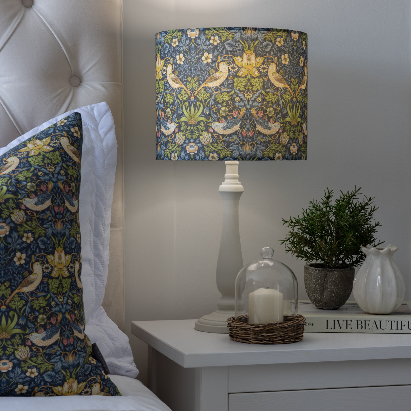 William Morris Strawberry Thief Navy Drum Lampshade