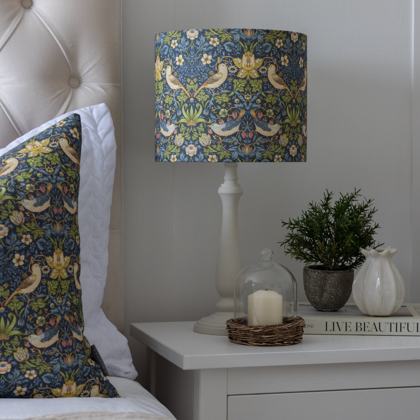 William Morris Strawberry Thief Navy Drum Lampshade