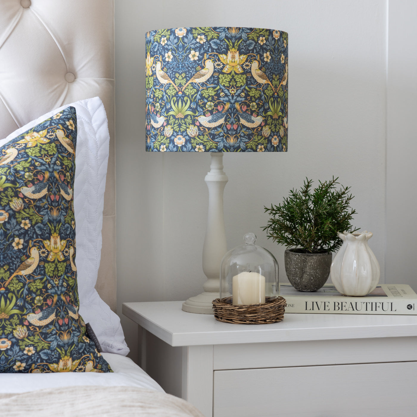 William Morris Strawberry Thief Navy Drum Lampshade