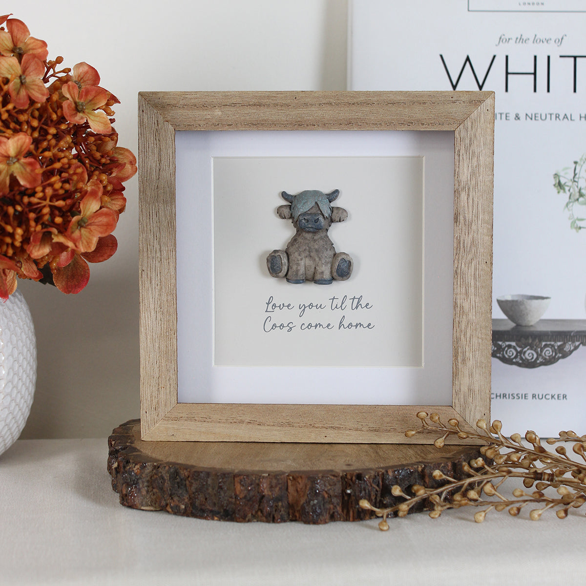 Dougal Highland Coos Resin Pebble Wood Frame