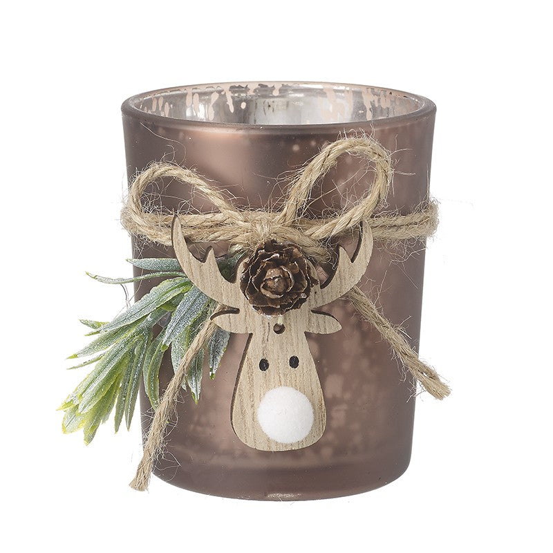 Brown Mottled Glass Reindeer T-Light