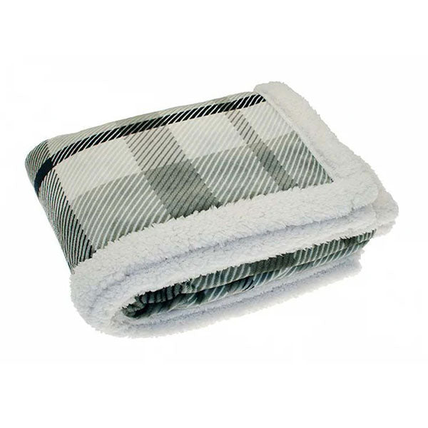 Grey Check Sherpa Flannel Throw