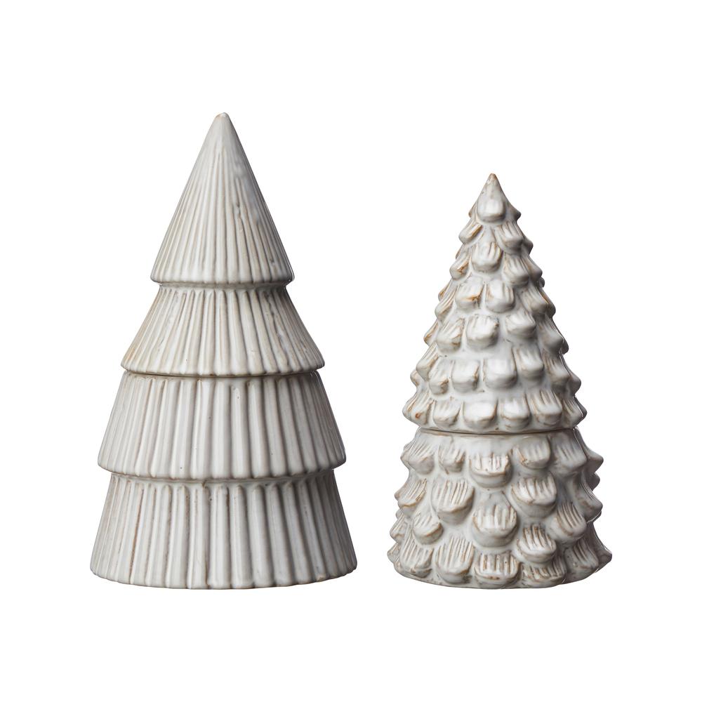 White Melange Stoneware FIR TREE CANDLE with Detachable Top