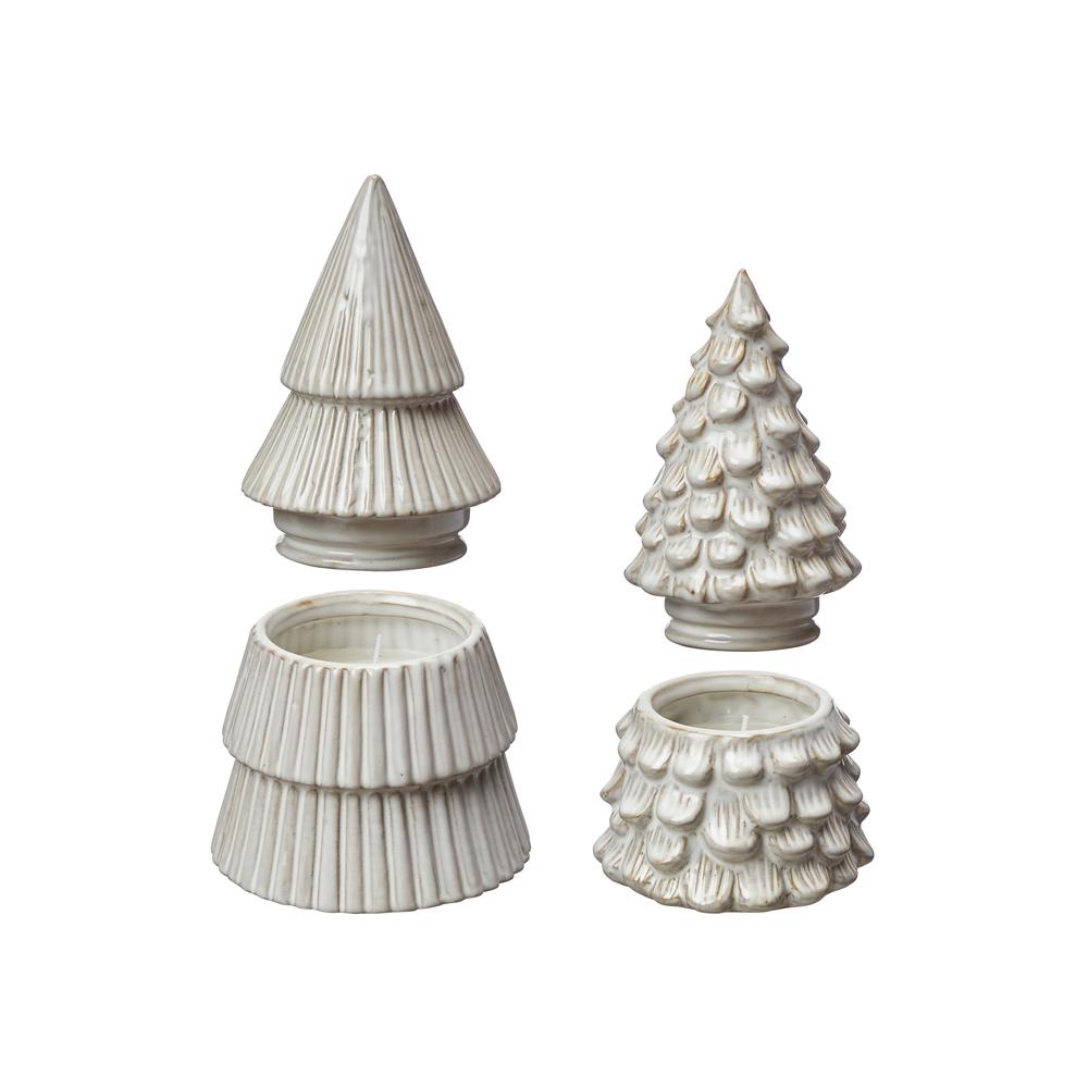 White Melange Stoneware FIR TREE CANDLE with Detachable Top