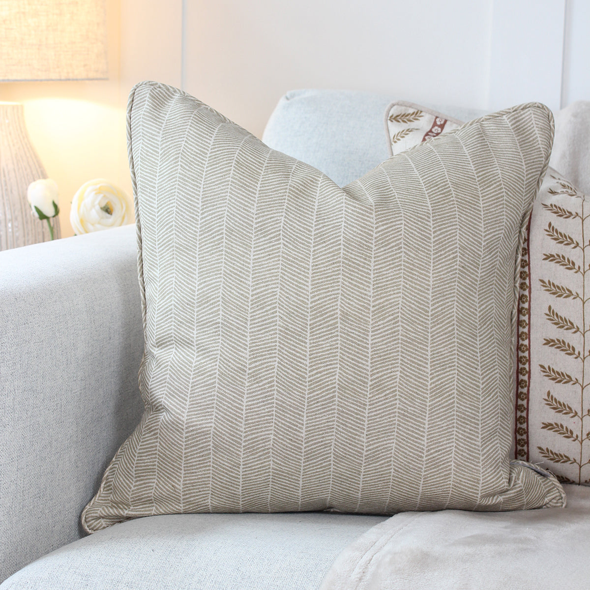 Varella Sand Printed Herringbone Square Cushion
