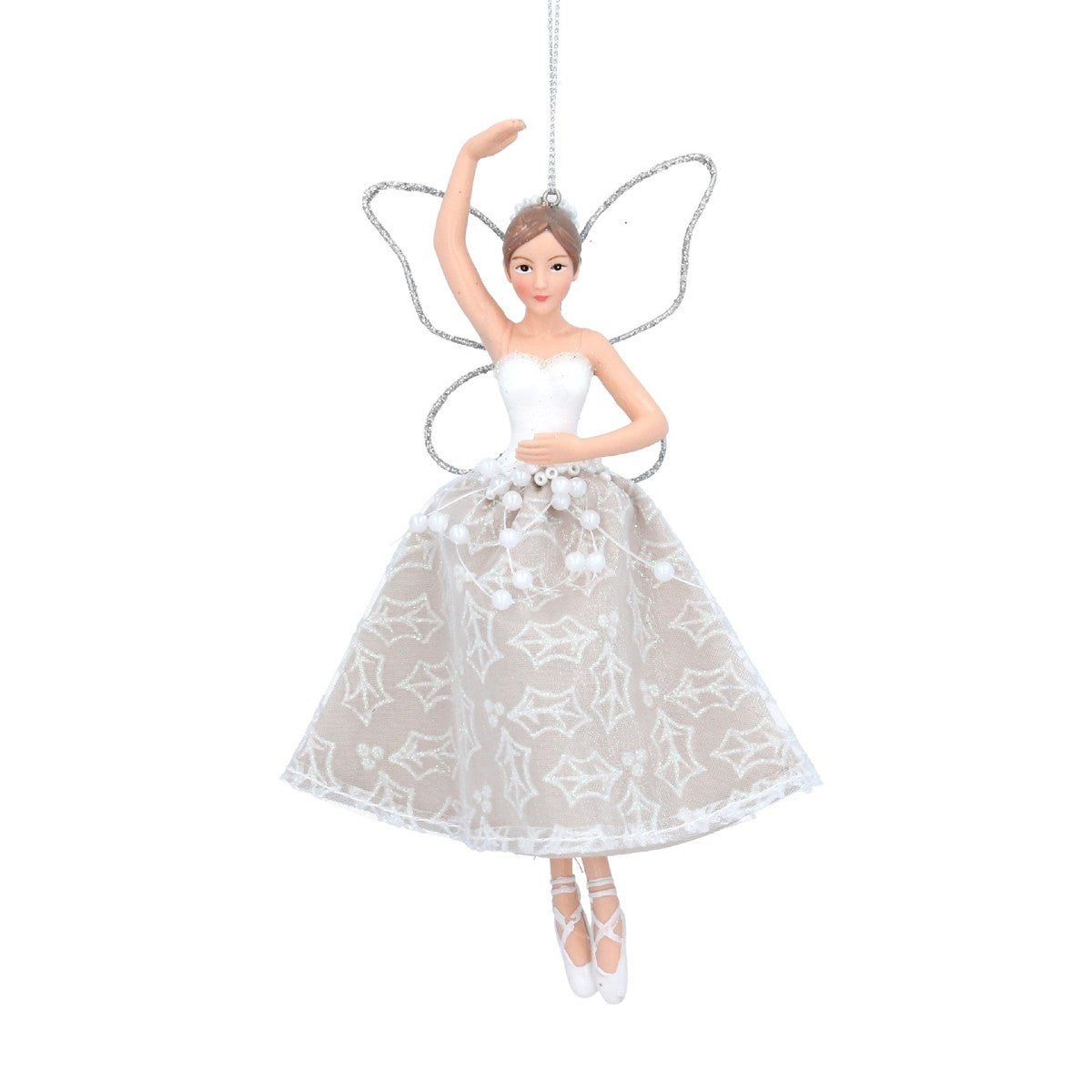 White And Silver Resin Fairy with Hessian Skirt Decoration
