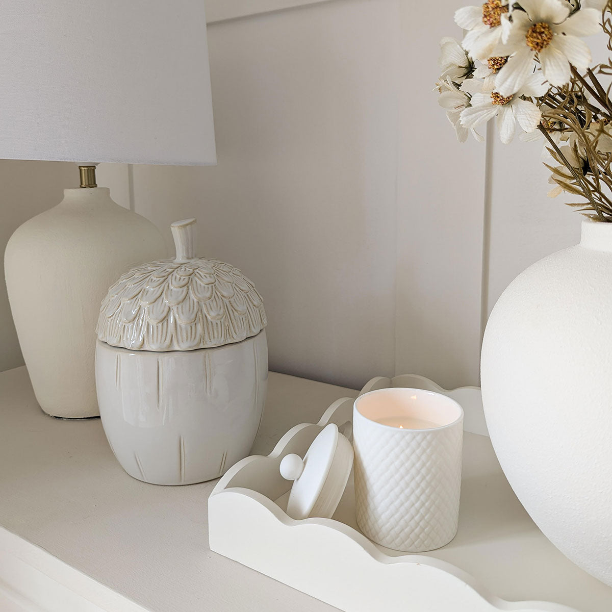 Ceramic White Acorn Jar