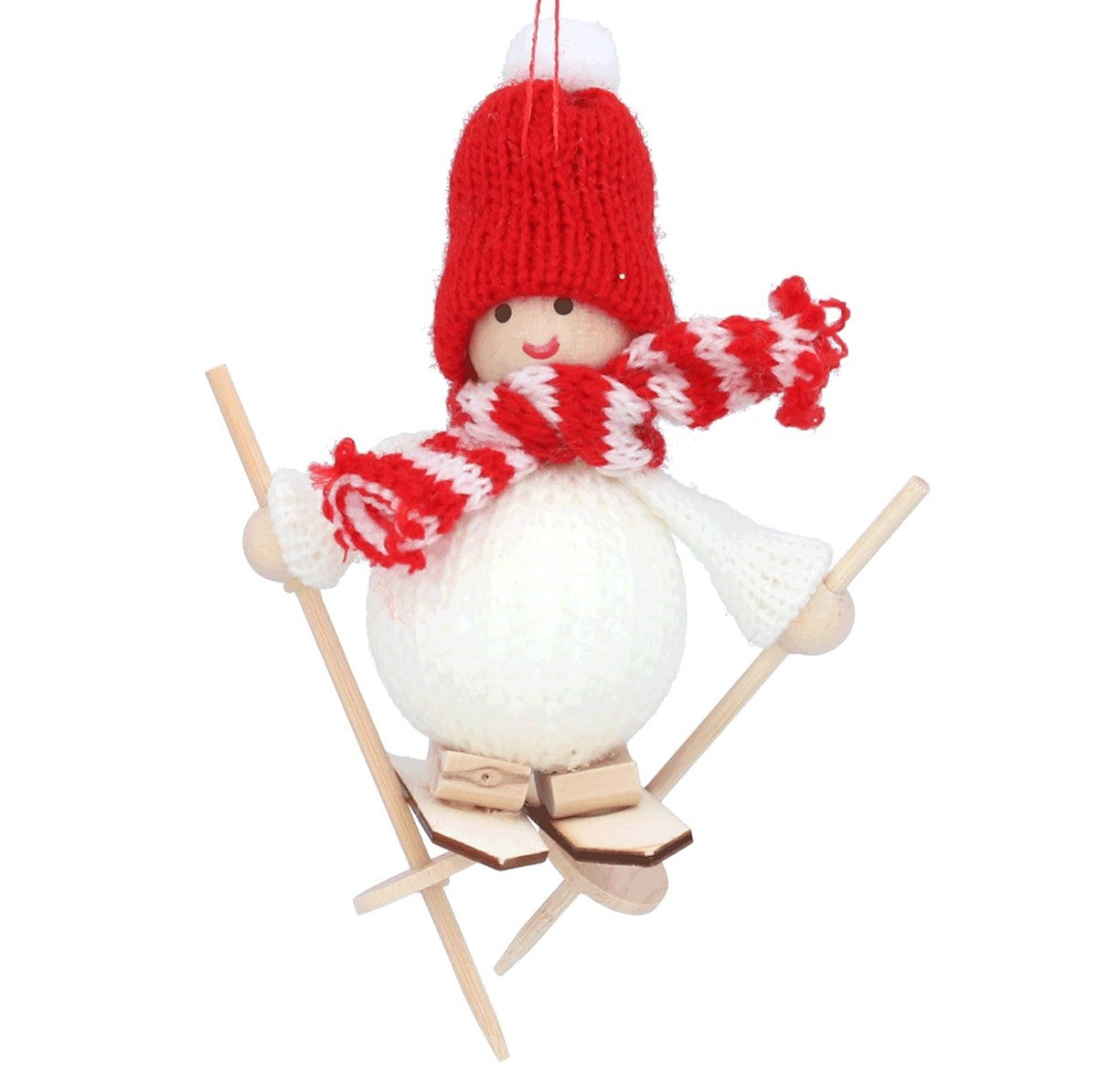 Red/White Knitted Fabric Boy & Girl on Skis Decoration