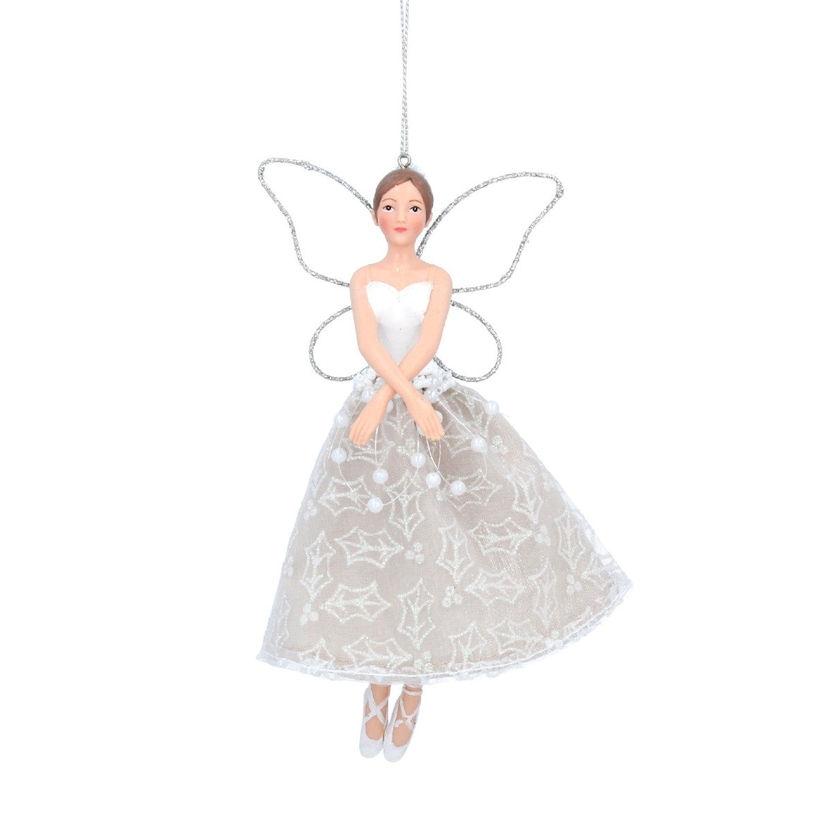 White And Silver Resin Fairy with Hessian Skirt Decoration