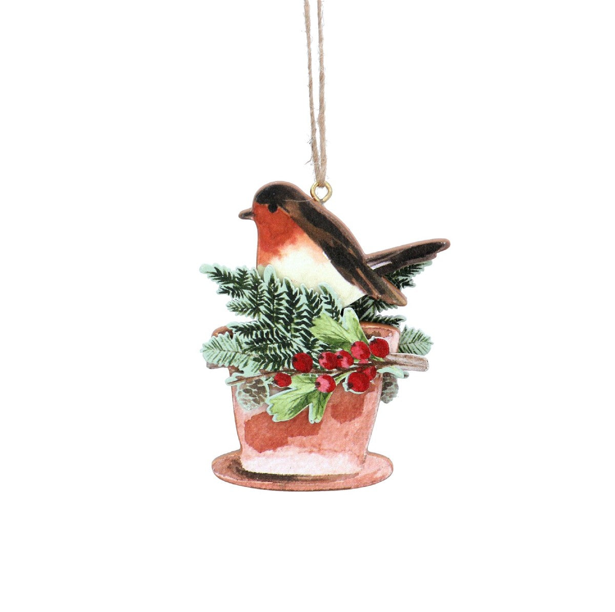 Wood Robin in Pot/Watering Can Decoration