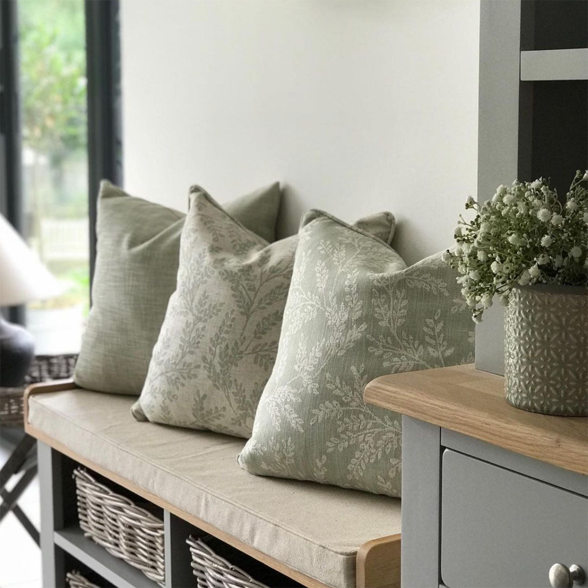 Ferndown Sage & Ivory Floral Print Cushion