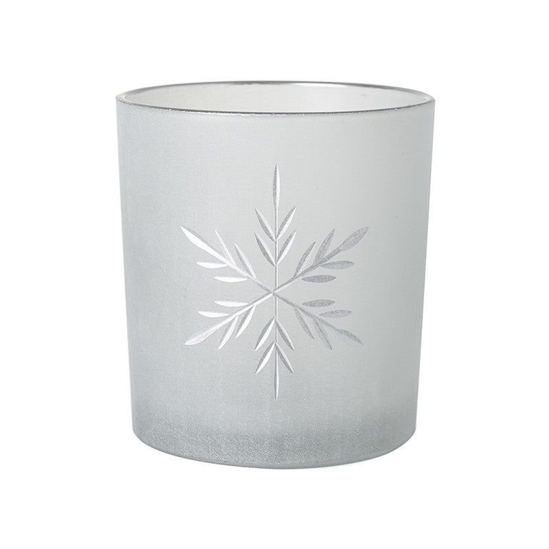 Frosted Glass Silver Snowflake Tea Light