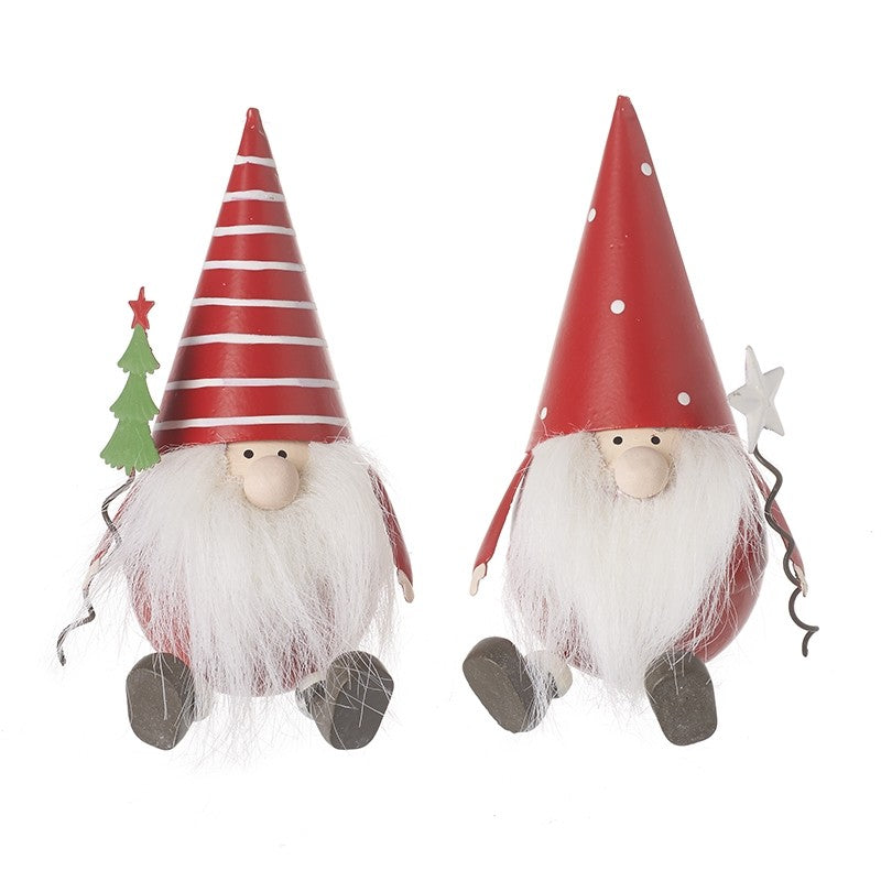 Sitting Santas In Red & White Metal Hats