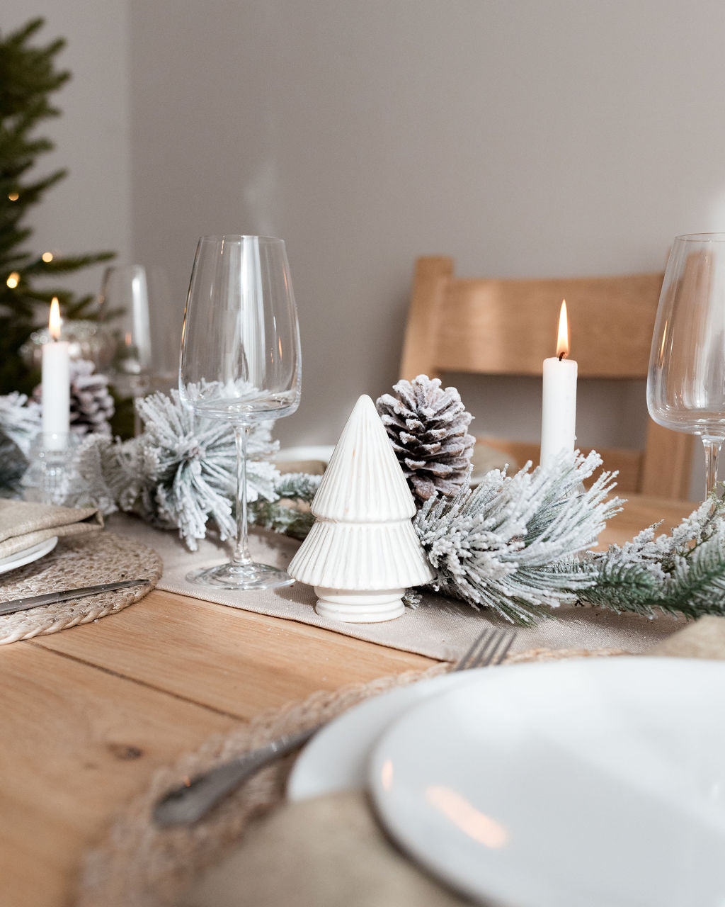 White Melange Stoneware FIR TREE CANDLE with Detachable Top