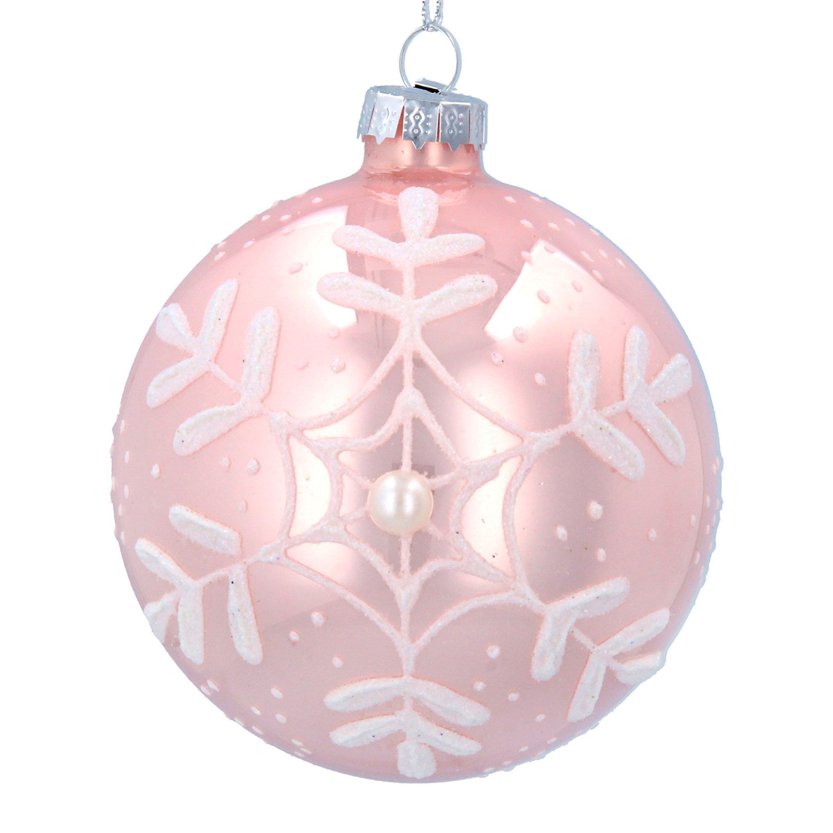Pink & White Glass Snowflake Christmas Bauble