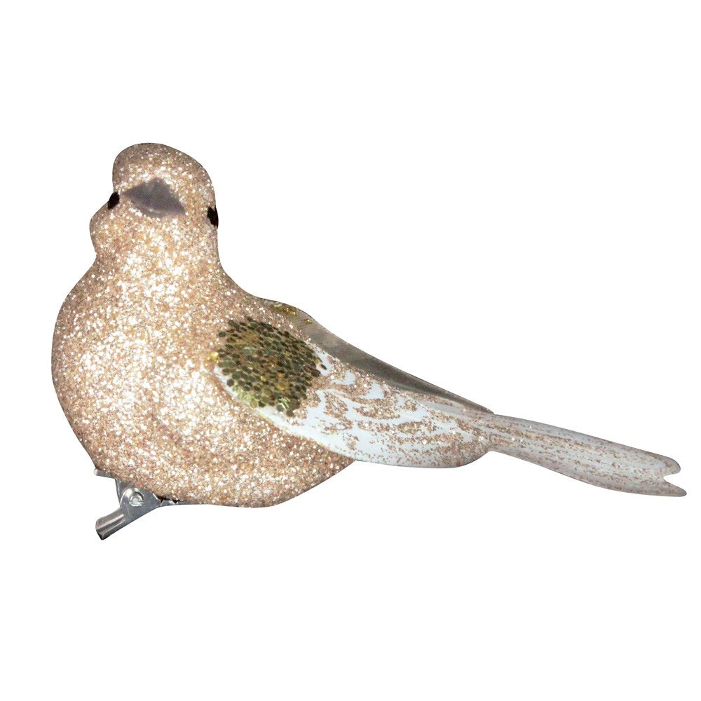 Clip On Bird Pale Gold Glitter Christmas Decoration