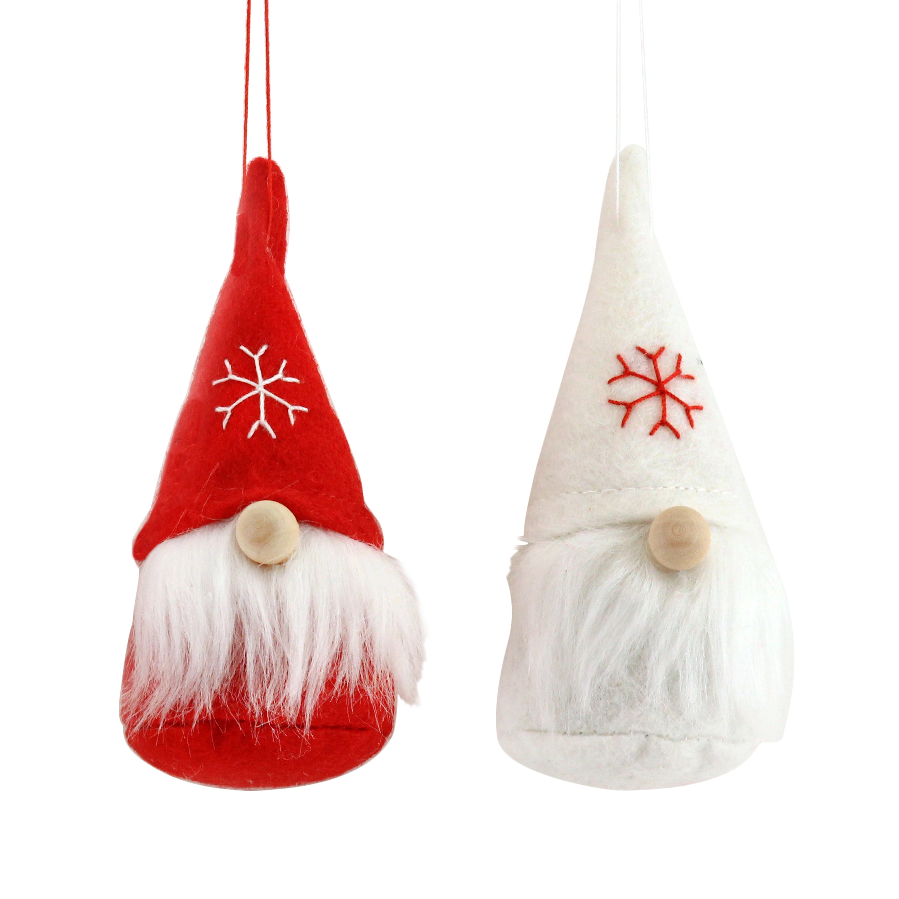 Red or White Fabric Nordic Santa Hanging Tree Decoration. 10cm