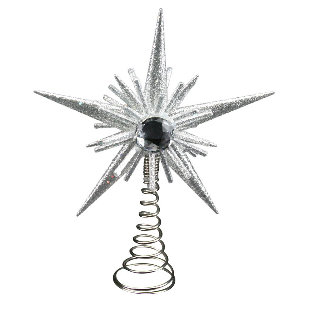 Silver Glitter Diamante Star Tree Topper