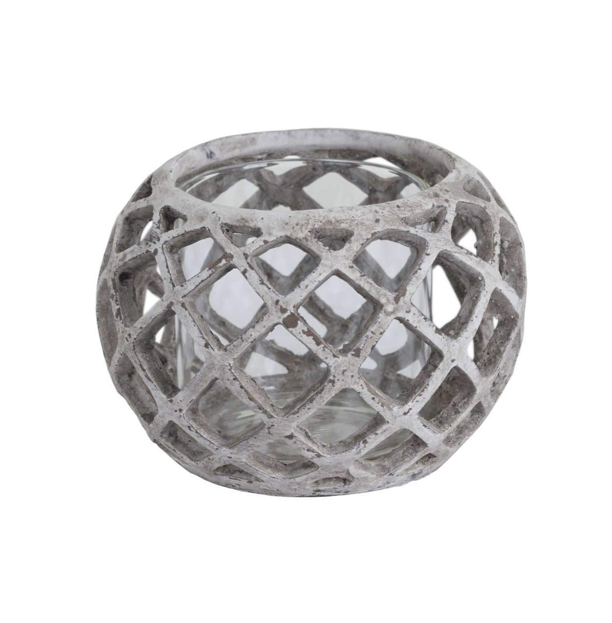 Large Round Ceramic Lattice Hurricane Lantern