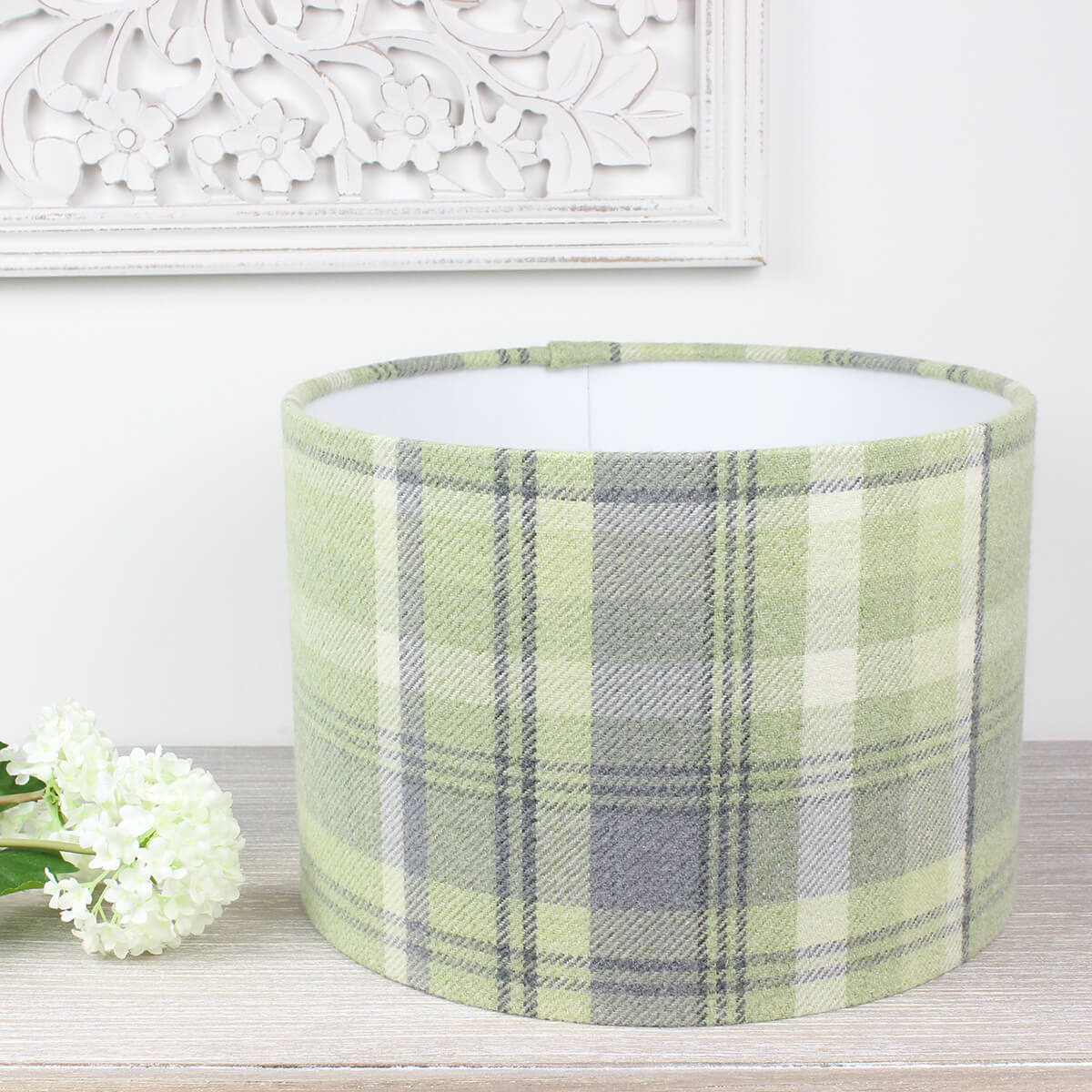 Elgin Sage Check Drum Lampshade