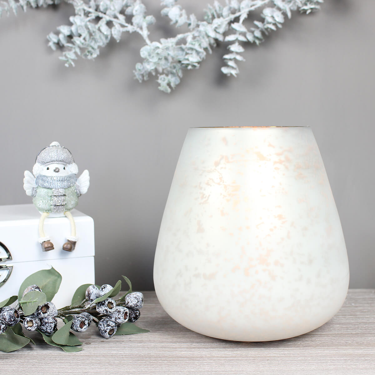 Large White and Gold Etched Candle Holder