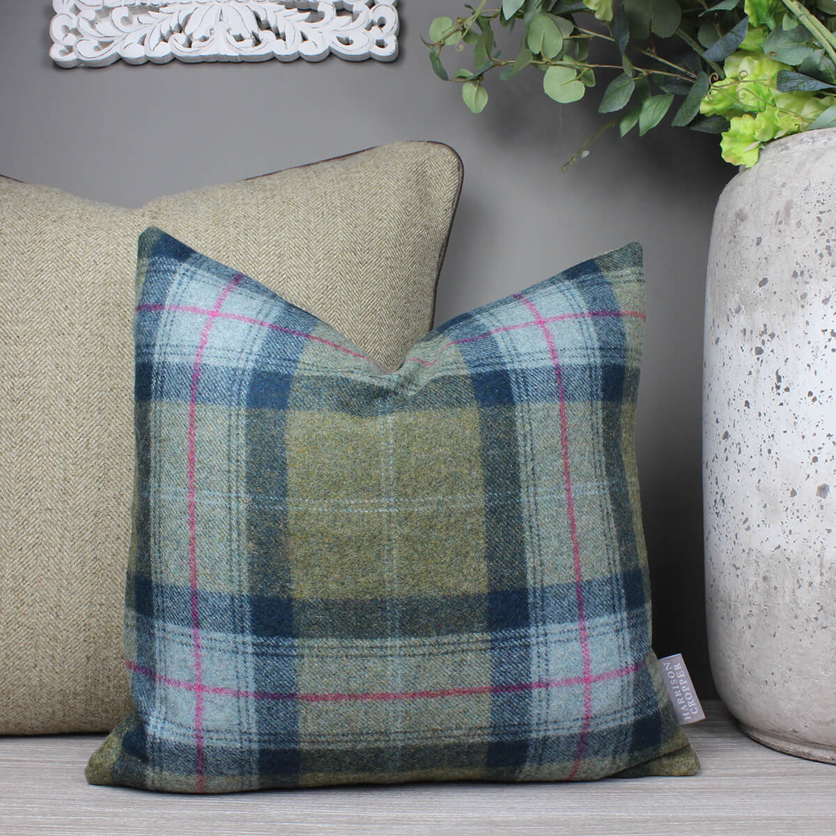 Skye Olivine Tweed Wool Cushion
