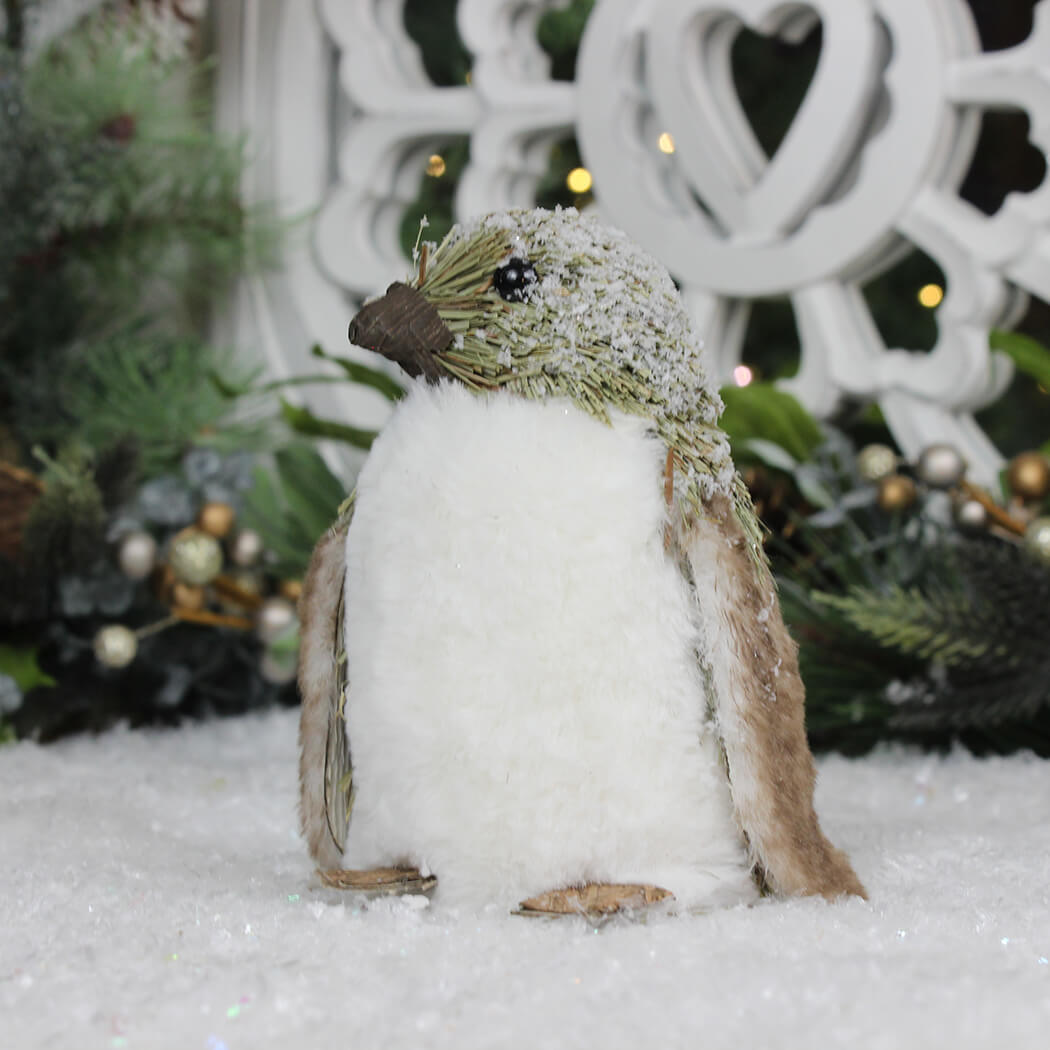 Snowy Bristle Faux Fur Poppy Penguin Ornament
