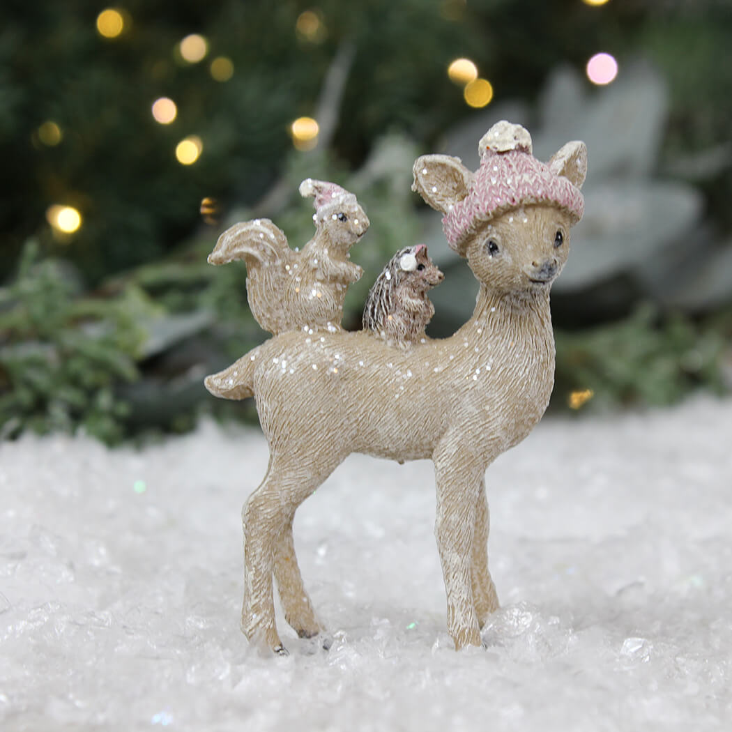 Baby Deer With Squirrel And Hedgehog Ornament