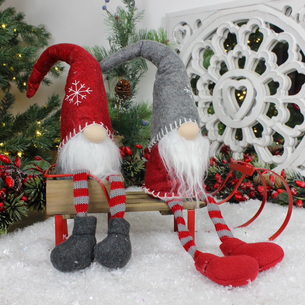 Long Legged Fabric Red & Grey Gonk Sitting Ornament