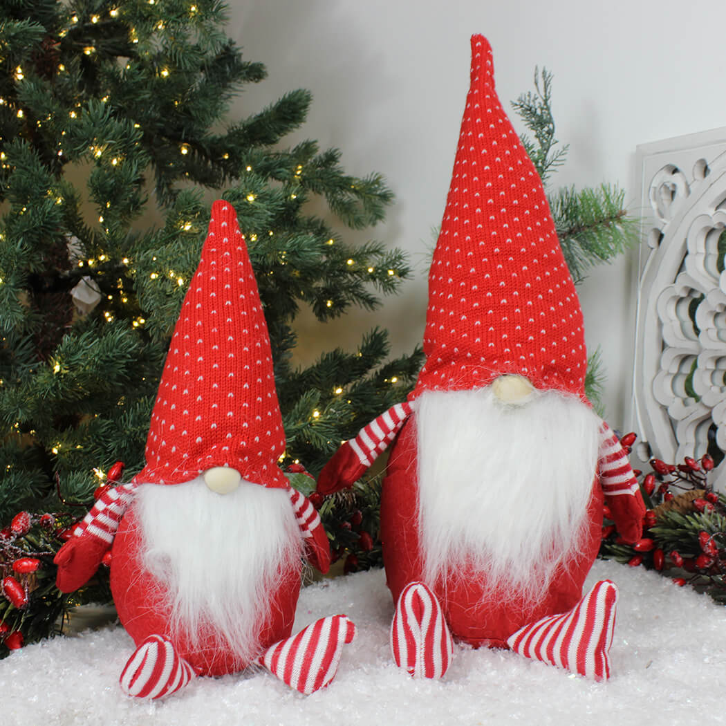 Red & White Nordic Fabric Sitting Santa Ornament - Large